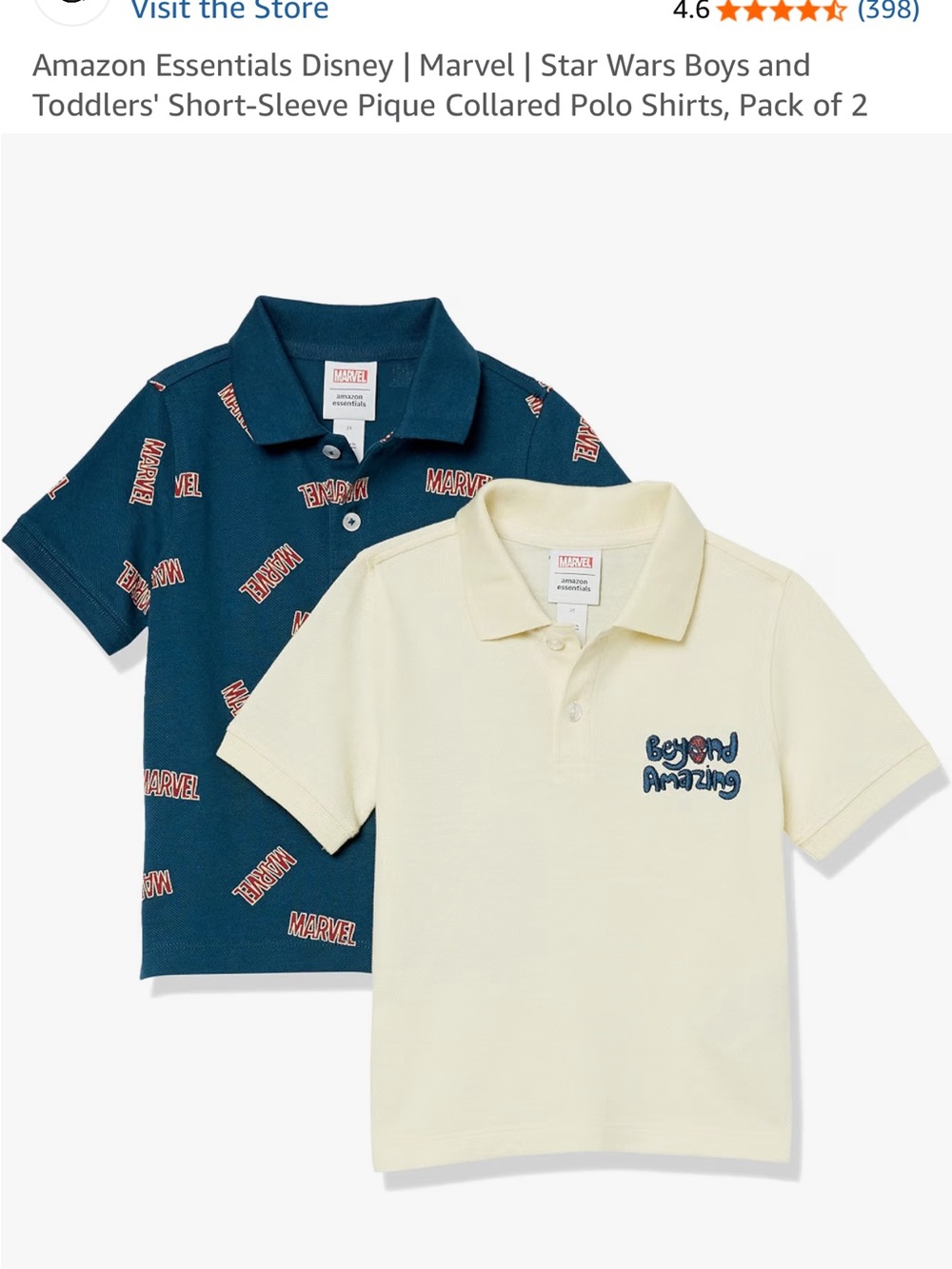 Amazon Essentials x Marvel Boys' Polo Shirt 2-Pack - Navy & Cream
